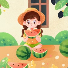 夏日吃西瓜插画