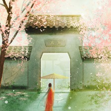 古风亭子远山
