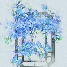蓝雪花中式窗棂